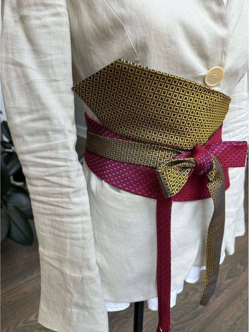 Upcycled Silk Necktie Obi Belt | Handmade Corset Style Belt | One-of-a-Kind | OS